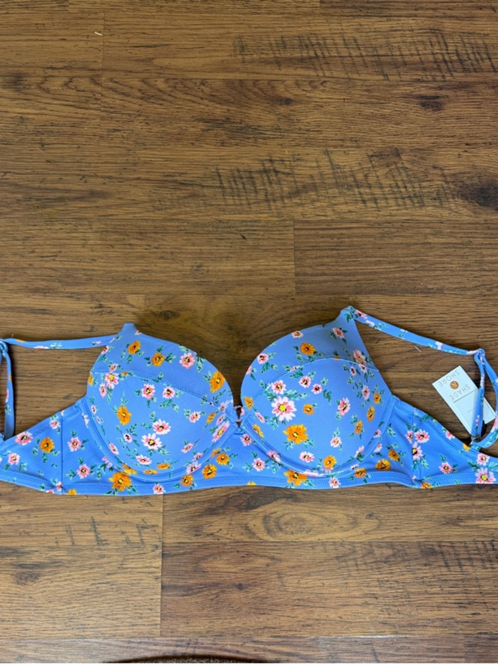 Shade & Shore Women's Light Lift Bikini Top Blue Floral Underwire Size 32DDD